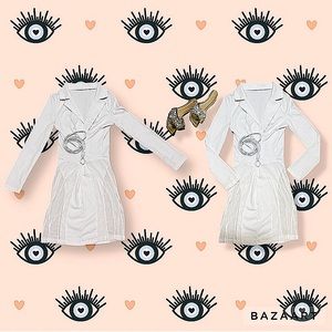 White Lace Medium Dress Long-sleeve Tieup